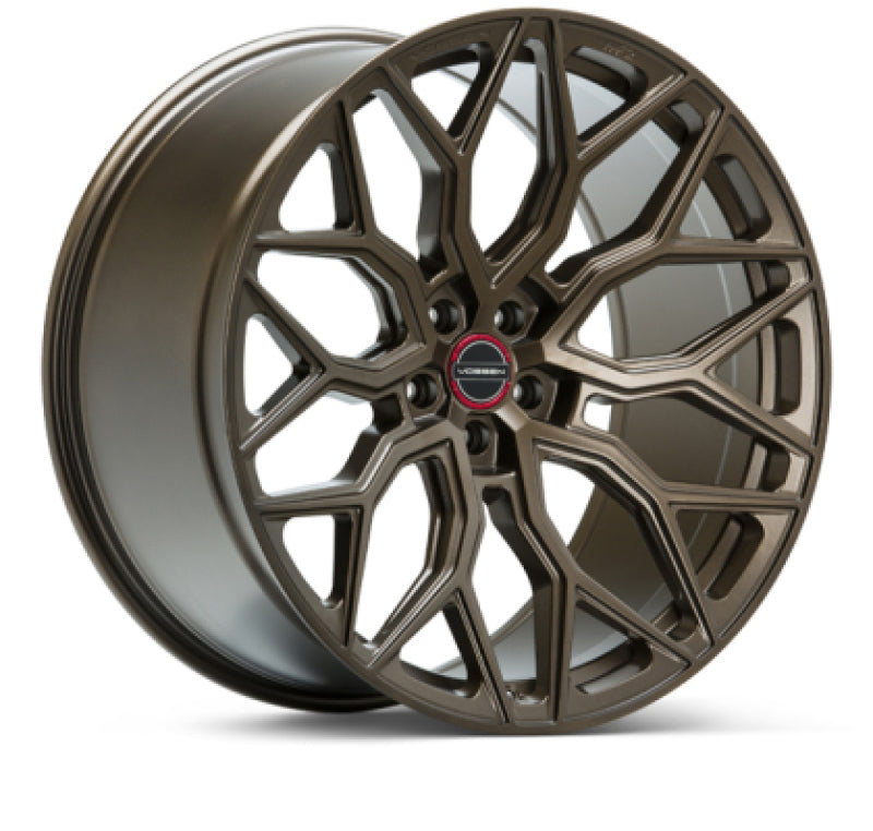 Vossen HF2 forged wheels in satin bronze, 22x9.5 inches, ET28, 5x120 bolt pattern, deep concave design.