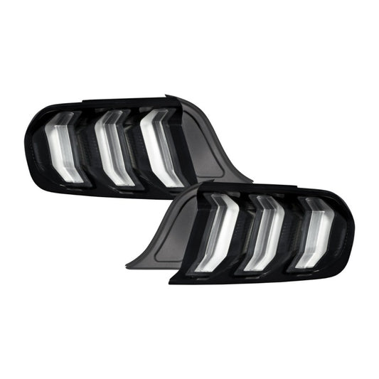 Pair of FORM Lighting LED tail lights for 2015-2023 Ford Mustang with smoked lenses, designed for a sleek, modern look.