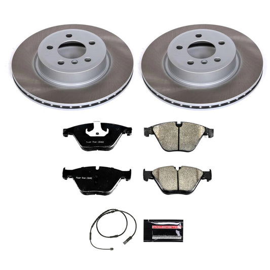 PowerStop 14-16 BMW 528i front semi-coated performance brake rotor kit with blank rotors and black finish.