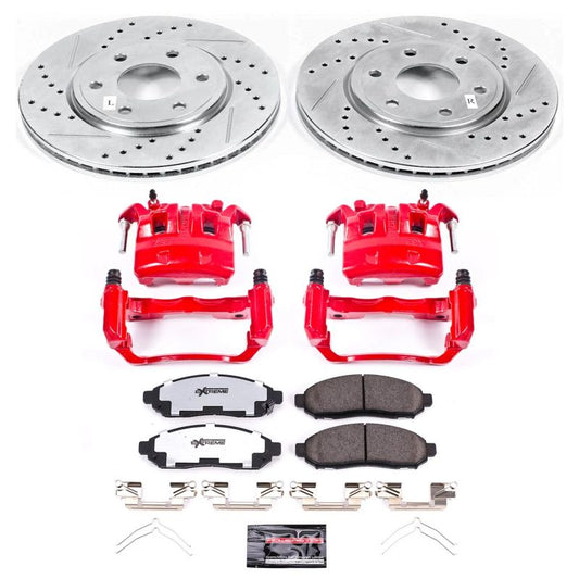 PowerStop Z36 brake kit with front calipers for Nissan Frontier trucks, designed for towing and enhanced stopping power.