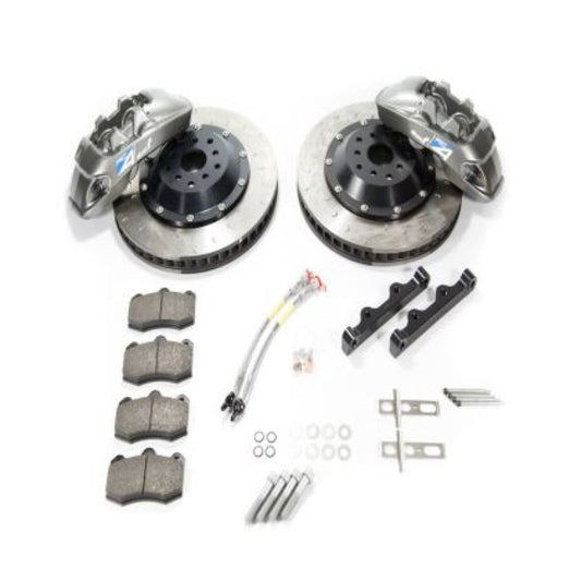 Alcon 2009+ Nissan GT-R R35 big brake kit with grey 380x33mm rotors and 4-piston calipers on rear axle, showcasing brake components.