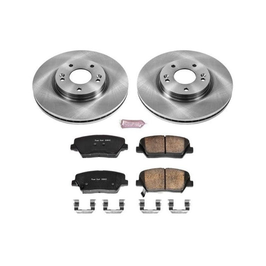 PowerStop OE front brake kit for Hyundai Santa Fe 2010-2012, including brake rotors and pads, for reliable stopping power.