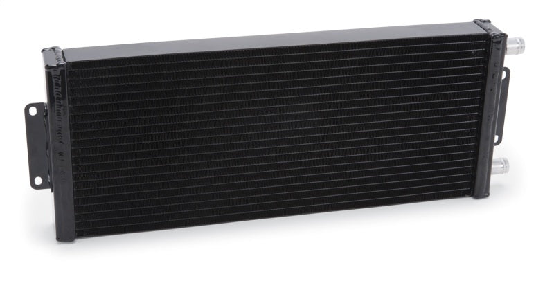 Edelbrock black intercooler heat exchanger with dual pass, 20x8x2 inches, rated at 20,500 Btu/hr, for turbocharged engines