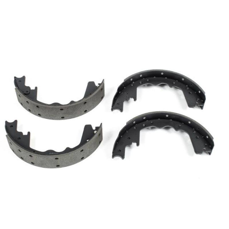 PowerStop brake shoes for Dodge D200 pickup, front or rear Autospecialty brake shoes showing the metal backing and brake lining.