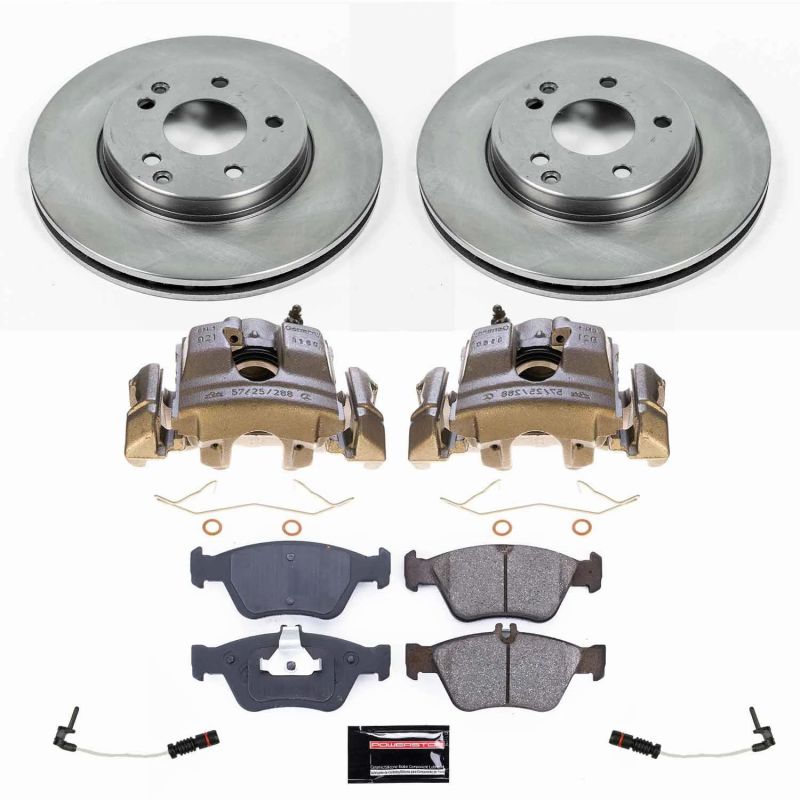 PowerStop OE brake kit with front calipers for 1999-2000 Mercedes-Benz C230, featuring brake rotors and calipers.