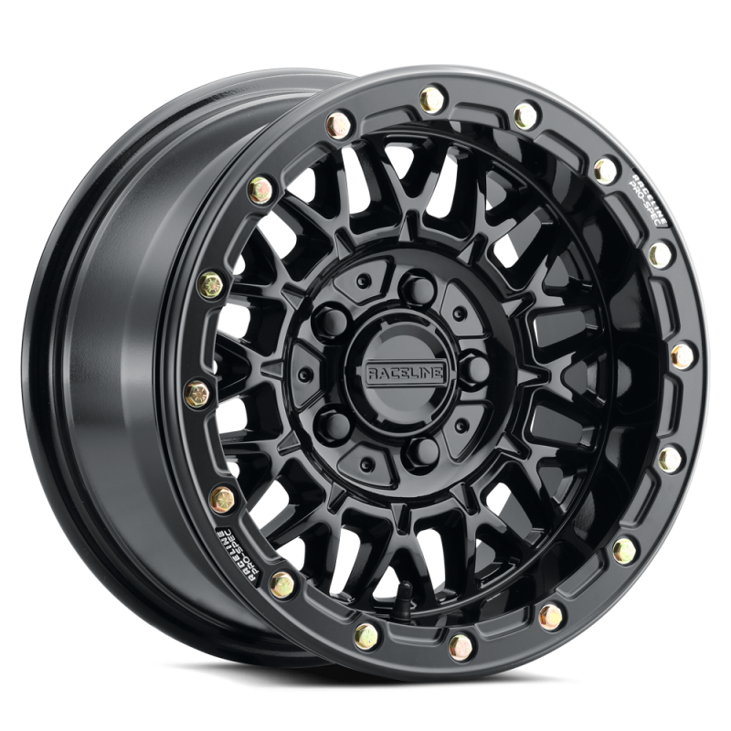 Raceline A15 Omega 15x7 inch forged wheel in gloss black with 5x114.3 bolt pattern and 25mm offset