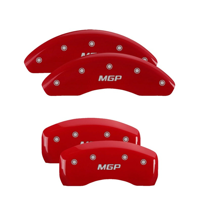 MGP red finish caliper covers with silver engraved characters for front and rear of 2019 Honda Accord, branded MGP.