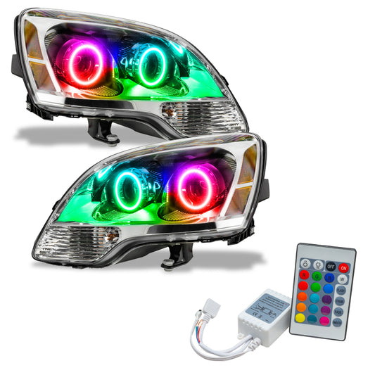 Oracle GMC Acadia 2008-2012 SMD Halo Headlights with ColorSHIFT halogen bulbs and simple controller, showcasing modern automotive lighting.