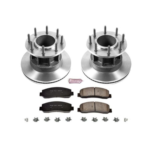 PowerStop OE brake rotors for Ford F-350 Super Duty front brake kit, showing new brake rotors with ventilated design.