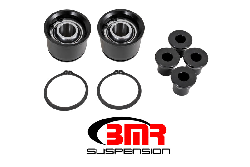 Black BMR Suspension rear lower control arm bearing kit for S550 Mustang 2015-2017, part of premium bushing kit.