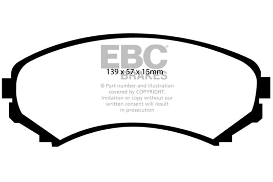EBC Ultimax2 front brake pads for Mazda MPV 92-93 2.6 2WD, OE style brake pads showing the product's shape and material.