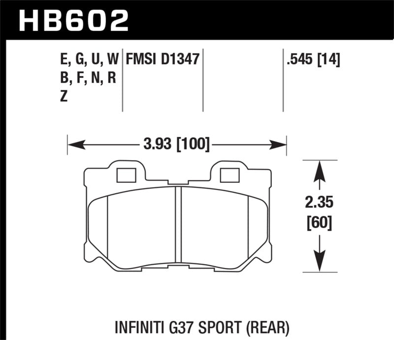 Hawk Performance rear brake pads for Infiniti FX50 2009-2013 Sport HPS 5.0, showing the brake pad set with branding and material details.