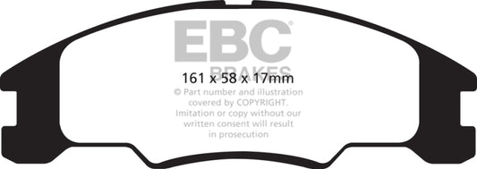 EBC Greenstuff front brake pads for Ford Focus 1.6, high-performance brake pads with green friction material on metallic backing plate.