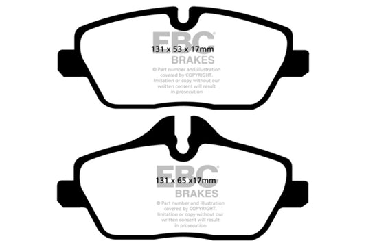 EBC 14+ BMW i3 electric car front brake pads, OE type, showing the brake pad set with metal backing plates and friction material.