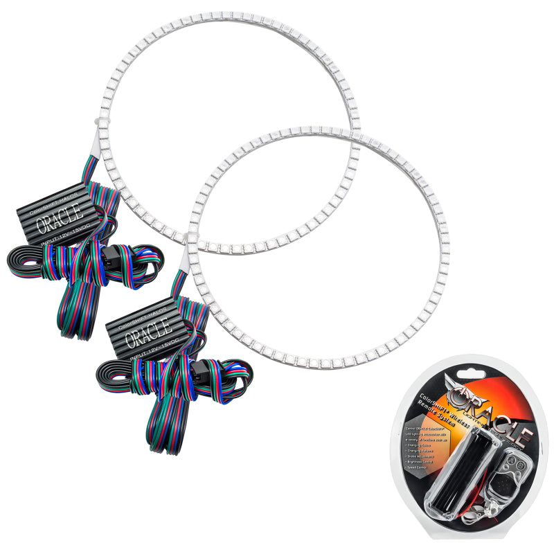 Oracle Lighting Chevrolet C10 GMC C Series Halo Kit headlights with ColorSHIFT RGB RF controller, featuring illuminated halo rings and sleek design.