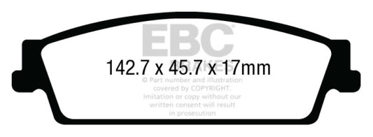 EBC 15+ Cadillac Escalade 6.2 2WD Ultimax2 rear brake pads, OE quality, showing the black brake pad with metal backing