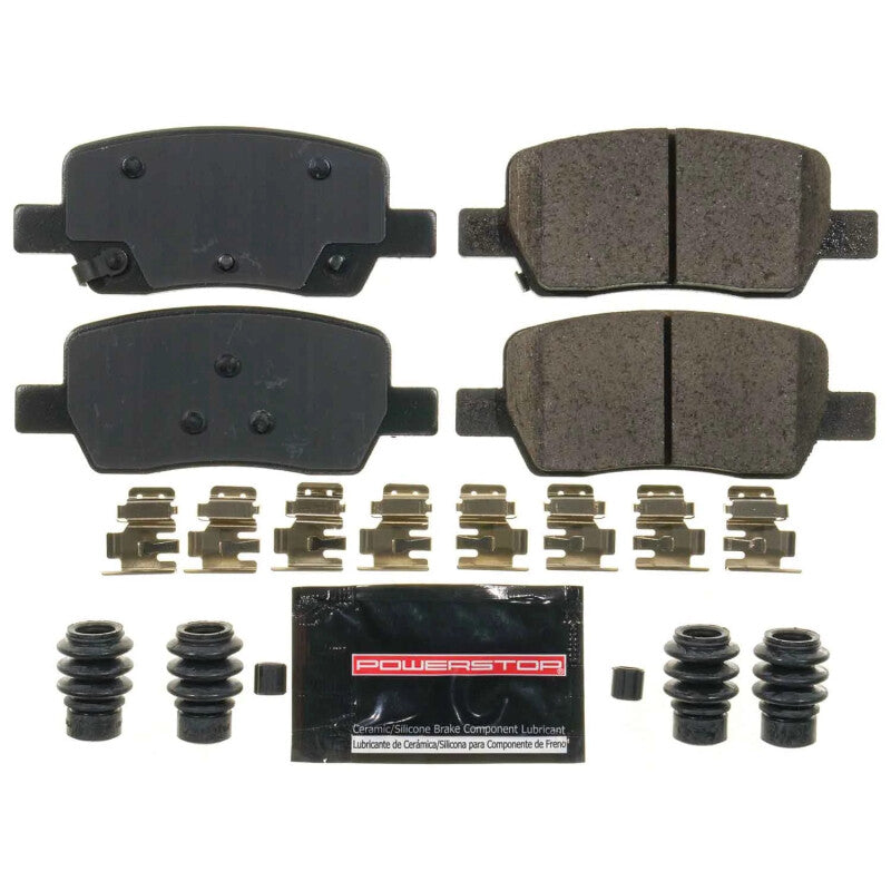 PowerStop Z23 Evo Sport rear brake pads for Hyundai Santa Fe 2021-2023, with hardware, high-performance brake components.