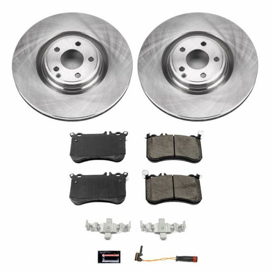 PowerStop OE brake rotors for Mercedes-Benz CLS550 front brake kit, showing the new rotors installed on the vehicle.