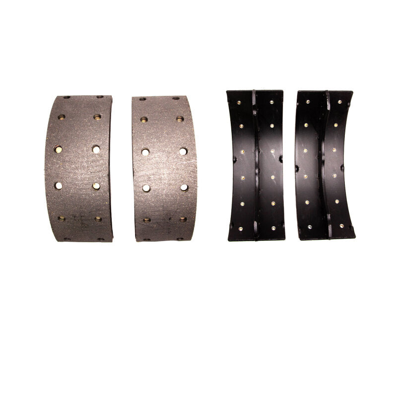 DFC Chevrolet W3500 brake shoes for gas engine, front and rear premium riveted brake shoes with detailed metal components.