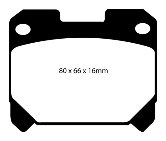 EBC Redstuff rear brake pads for Toyota Supra 3.0 Twin Turbo, performance brake pads with red friction material, shown installed.