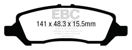 EBC 12+ Dodge Dart 1.4 Turbo Ultimax2 rear brake pads, OE quality, with metal backing and friction material for reliable braking.