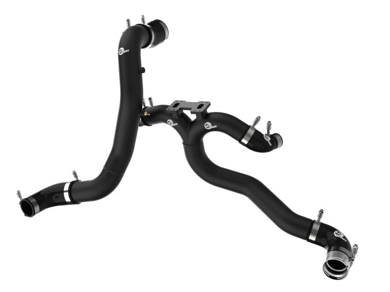 aFe BladeRunner aluminum hot and cold charge pipe kit for Kia Stinger V6-3.3L, in black, with intercooler components.