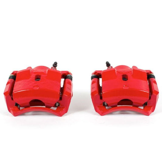 Pair of PowerStop front red brake calipers with brackets for 2006-2011 Chevrolet HHR, performance replacement brake components.
