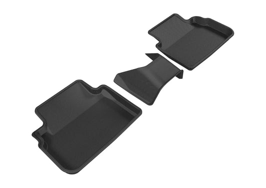 Black 3D MAXpider rubber floor mats for 2017-2019 Subaru Impreza and Crosstrek second row, featuring durable, custom-fit design.