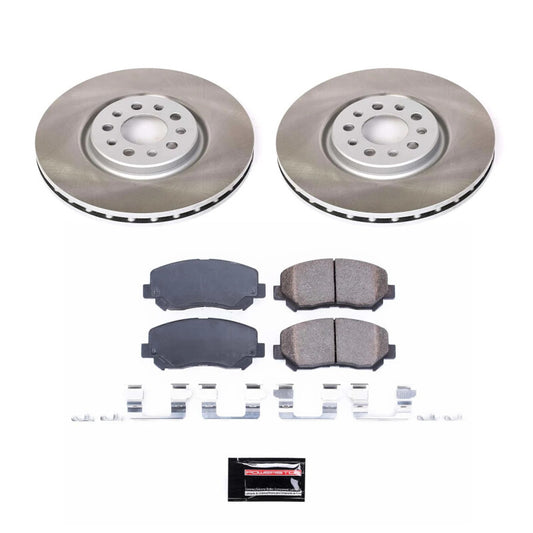 PowerStop 14-22 Jeep Cherokee front semi-coated brake rotor kit with performance brake components installed on vehicle.