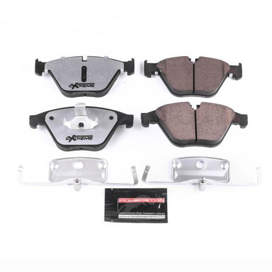 PowerStop Z26 street brake pads for BMW 528i front, high-performance brake pads with hardware included.