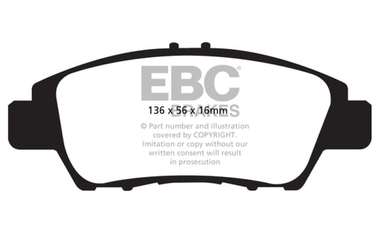 EBC 10+ Honda CR-Z 1.5 Hybrid Greenstuff front brake pads for high-performance braking and optimal stopping power.