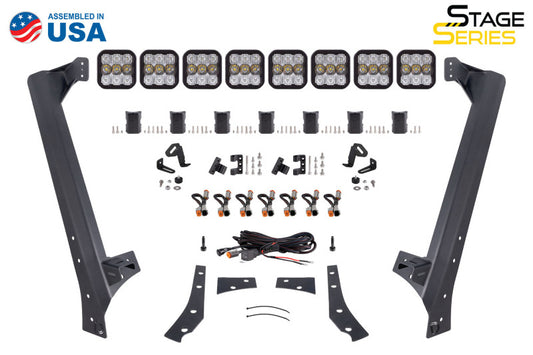 Diode Dynamics Stage Series windshield bracket kit for 2007-2018 Jeep JK Wrangler, designed for mounting light bars and cubes.