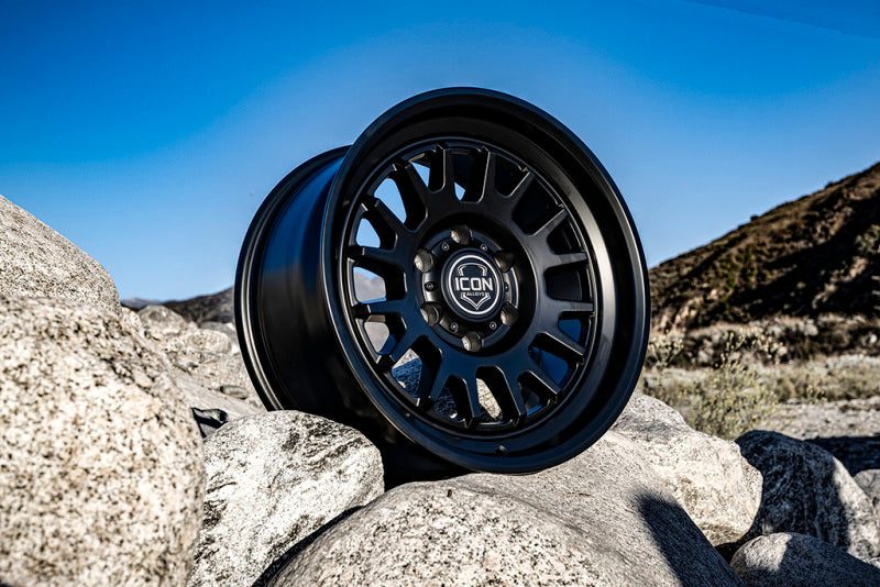 ICON Anza 17x8.5 satin black cast wheel with 6x5.5 bolt pattern, 25mm offset, 5.75in backspacing, 95.1mm hub bore
