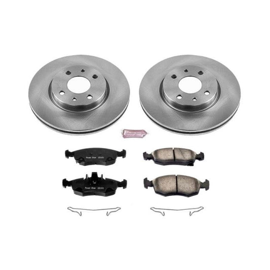 PowerStop OE front brake kit for 2012-2018 Fiat 500, includes brake rotors and pads for enhanced stopping power.