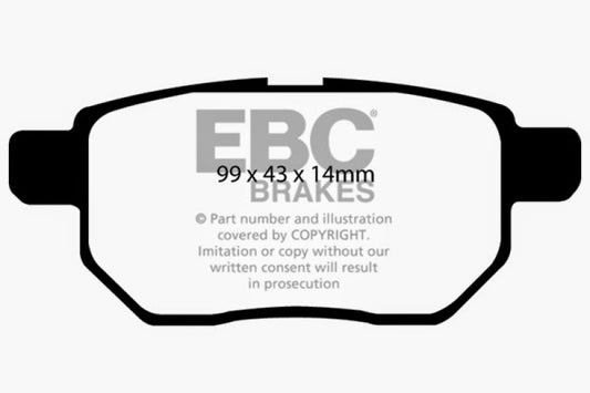 EBC 11+ Lexus CT200h 1.8 Hybrid Greenstuff rear brake pads for performance braking, shown in the image.