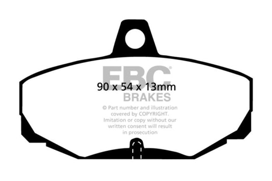EBC Greenstuff rear brake pads for Ford Ac Ace 5.0, performance brake pads with green friction material, shown in image.