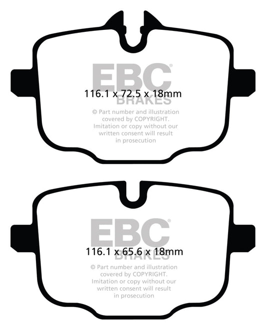 EBC Redstuff rear brake pads for BMW M3/M4 3.0TT G80/G82 with cast iron rotors, performance brake components