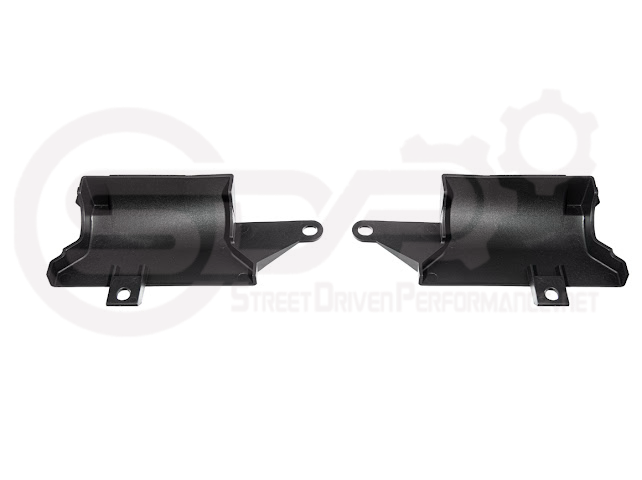 Pair of street-driven performance Corvette C8 underbody air deflector cooling duct scoops, exterior trim for improved airflow.