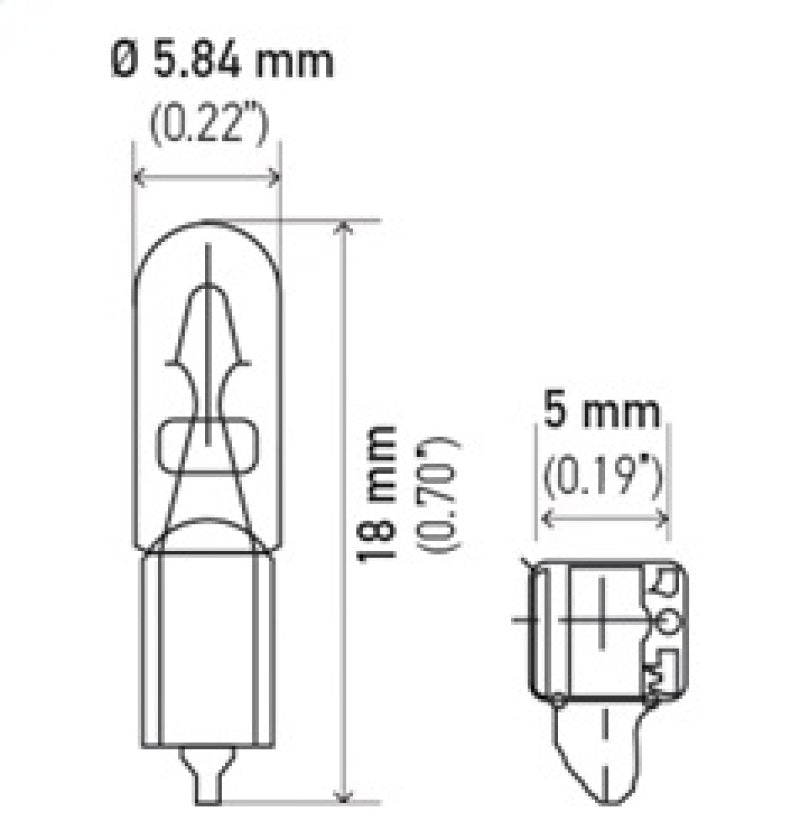 Hella 37 12V 1.3W W2X4.6d T1.75 automotive bulb showing filament and clear glass bulb for vehicle lighting.