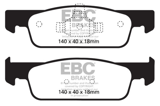 EBC 2016-2017 Smart Fortwo 0.9L Turbo Ultimax2 front brake pads, OE quality, with metal backing and friction material visible