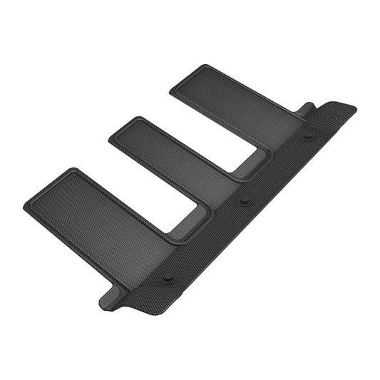 Black 3D MAXpider Rivian R1S Kagu 3rd row rubber floor mats, showing textured surface and fit for vehicle interior protection.