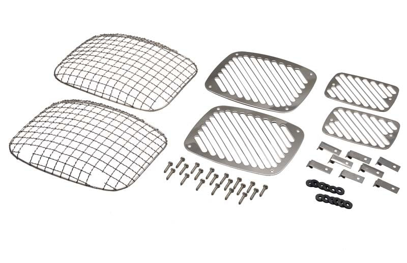 Kentrol polished silver billet and wire mesh light accessories set for Jeep Wrangler YJ 87-95, includes six pieces.