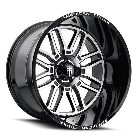 American Truxx AT1915 Restless 24x14 cast wheel with gloss black machined finish, 6x139.7 bolt pattern, -76mm offset, 106mm hub