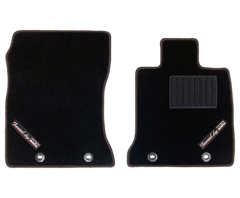 HKS GR86/BRZ front carpeted floor mat set with textured surface and branded logo for Toyota GR86 and Subaru BRZ.