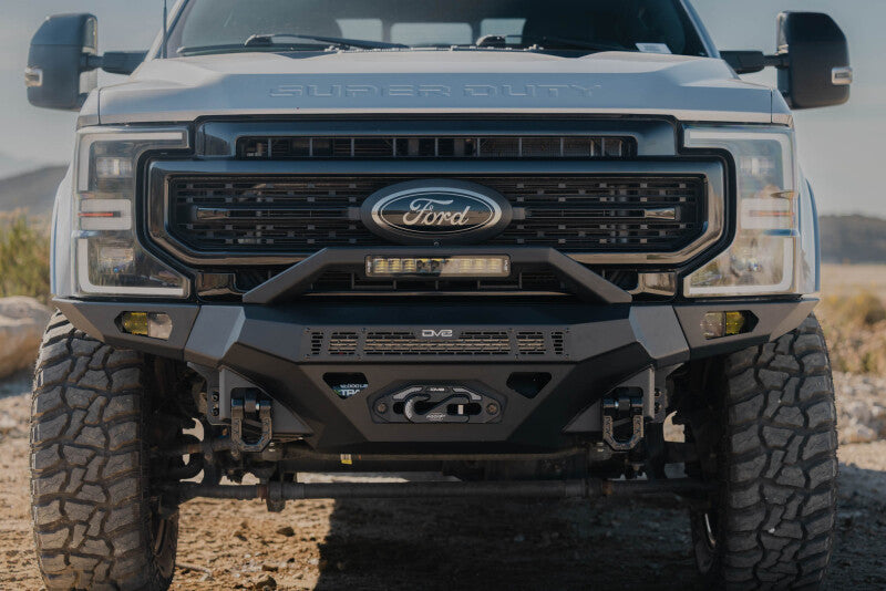 Steel front bumper for Ford Super Duty F-250/F-350 from DV8 Offroad, part of the Spec Series, designed for off-road durability.