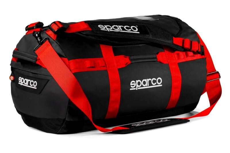 Sparco Dakar Duffle Bag in large size, black with red accents, designed for travel and sports luggage.
