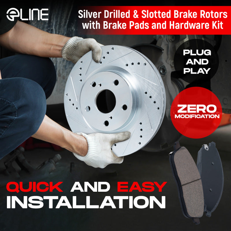 R1 13-20 BMW 330i Wagon xDrive Front & Rear Drill/Slot Silver Rotors w/Ceramic Pads