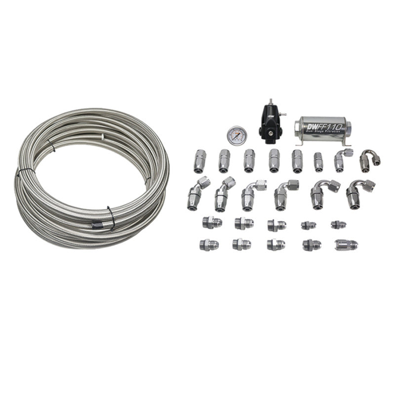DeatschWerks 16-19 Cadillac CTS-V X2 Series fuel pump module with -8AN feed and -6AN return PTFE plumbing kit.