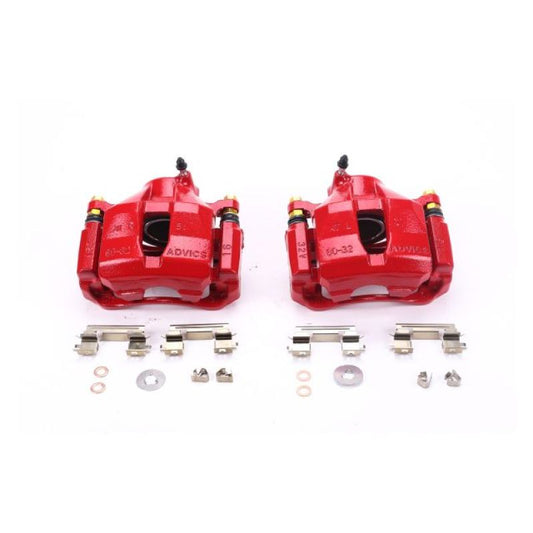 Pair of PowerStop red front brake calipers with brackets for 2006 Lexus GS300, high-performance automotive brake components.
