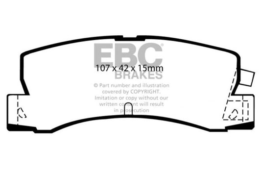 EBC Greenstuff rear brake pads for 1989-1992 Geo Prizm 1.6, performance brake pads with green friction material.